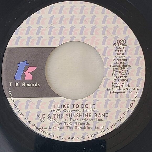 TK Records Other - KC & The Sunshine Band I Like To Do It / Come On In 45 RPM 7" Vinyl 1976 TK 1020